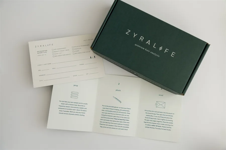 ZyraLife kit contents — instructions and info card